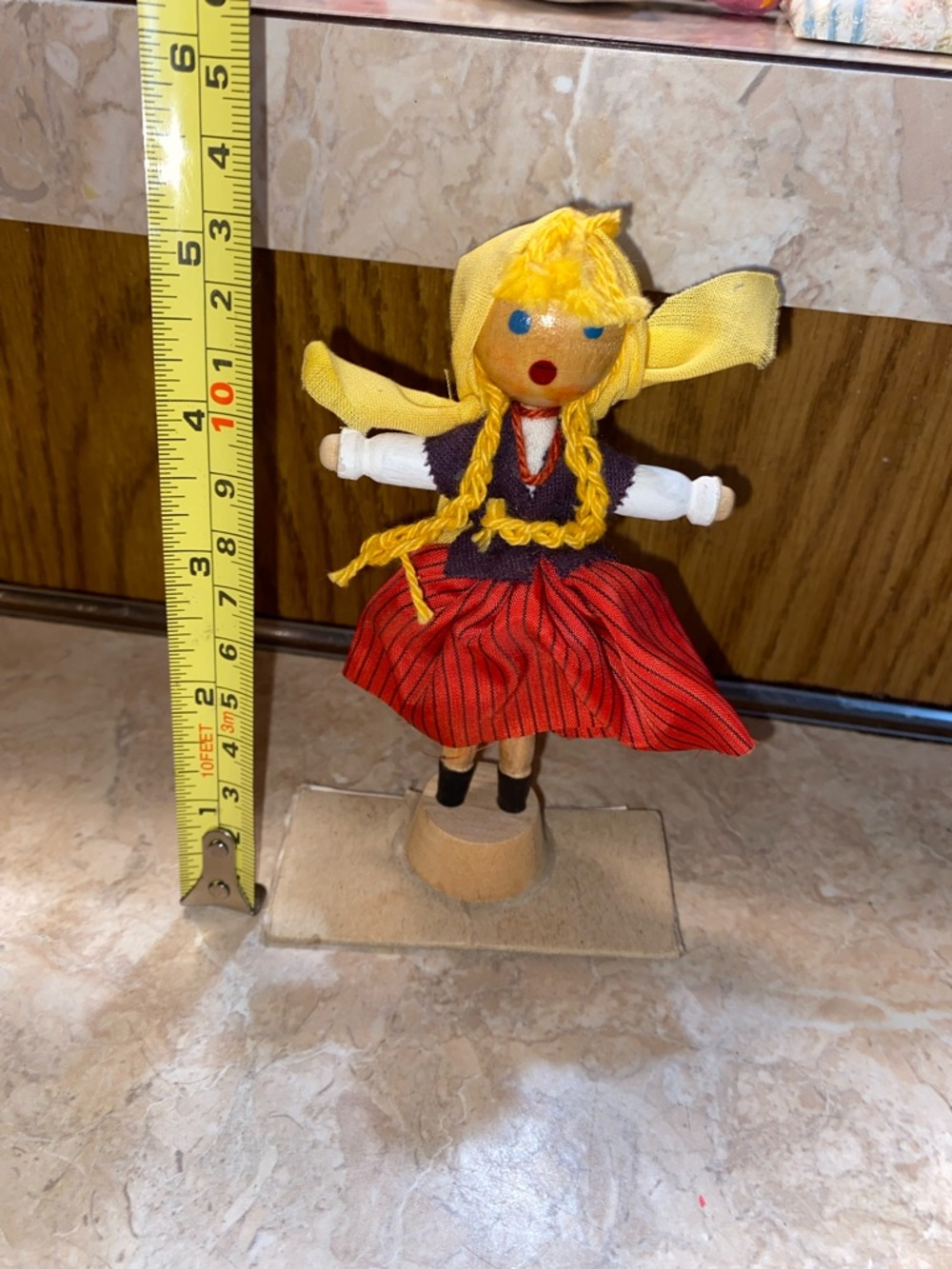 Handmade Yellow & Red Folk Doll - Traditional Decorative Toy